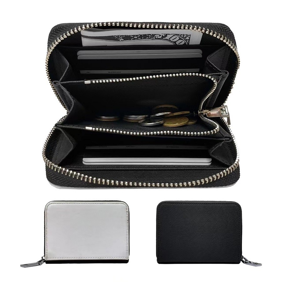 Leather Sublimation Coin Purse With Zipper Custom Compact Wallet For Sublimation Printing