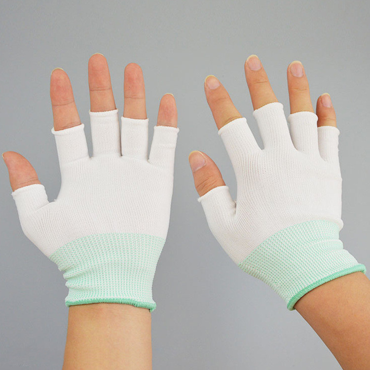Knit Low Lint Half Finger Nylon Polyester Glove Liners Medium Weight 13 Gauge