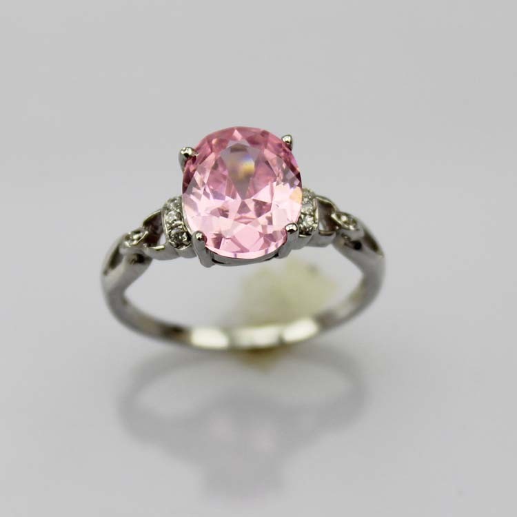 White Gold Plated 925 Silver Jewelry 8mmx10mm Oval Red Cubic Zircon Ring(R77)
