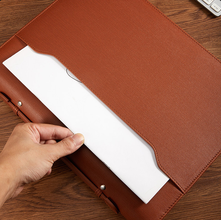 Ultraportable Leather Business Portfolio Folder Reusable Handheld Custom Logo