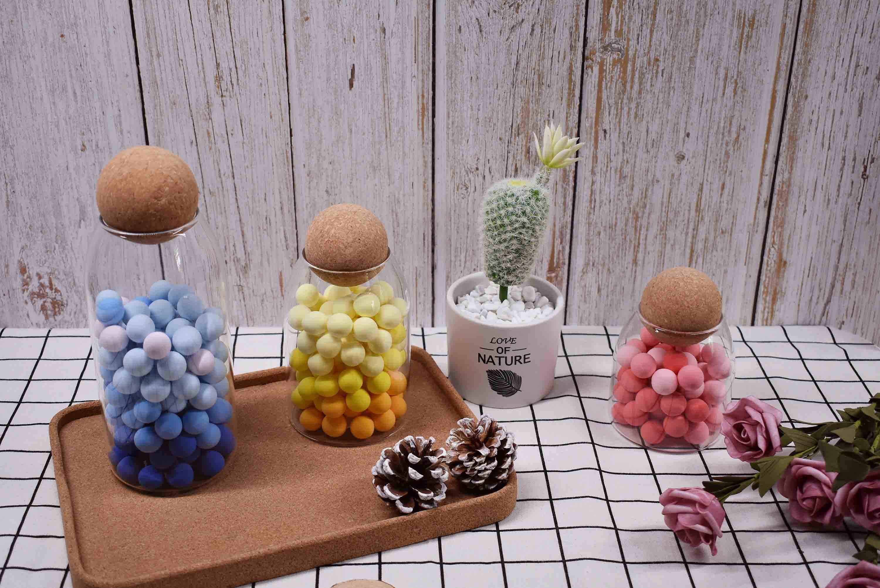 Dia 30mm Toxicless Cork Ball Stopper Lid For Borosilicate Glass Jar
