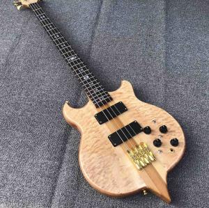 Quality High Grade 4 String Electric Bass Neck Through Body Log Color Paint Gold Fittings Corrugated Maple Veneer wholesale