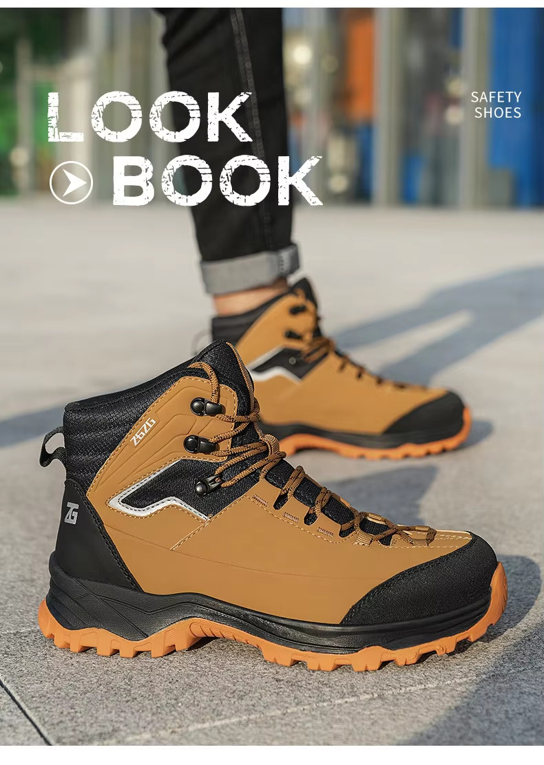 Brown / Green / Black OEM Security Work Boots Microfiber Leather Steel Toe Kevlar Midsole Work Shoes Rubber Sole