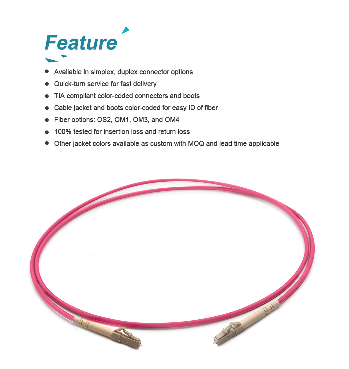 Flexible OM4 Multimode Simplex Fiber Optic Cable With LC Connector