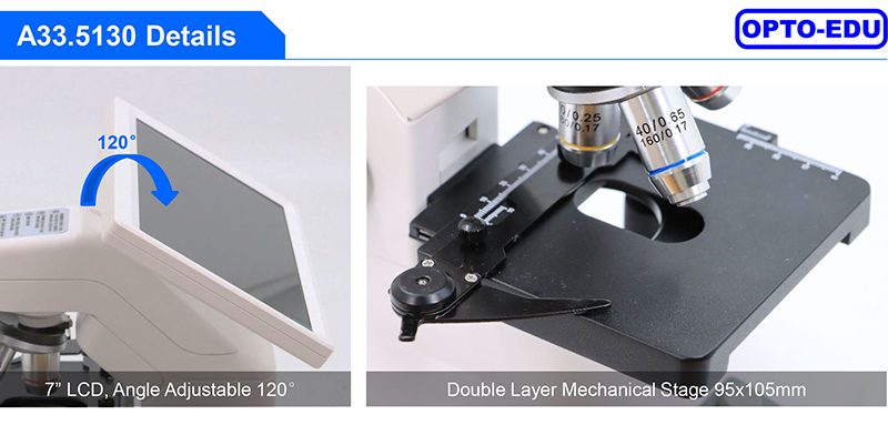 OPTO EDU A33.5130 Rechargeable Microscope With 7'' Display TF Card And Multi-Output Options