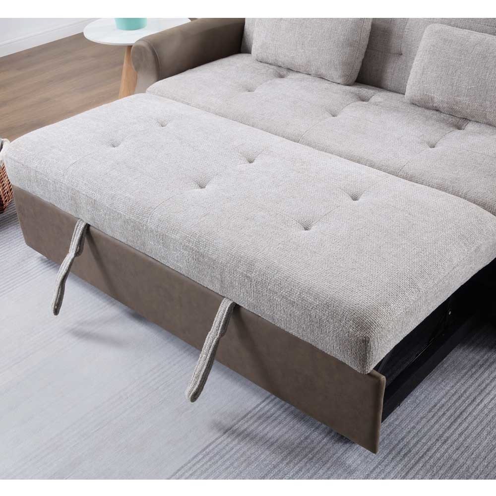 Queen Size Convertible Sleeper Sofa Bed, Comfortable Pull-Out Bed with Adjustable Backrest, Futon Sofa Bed, Gray Fabric and Dark Brown Fabric