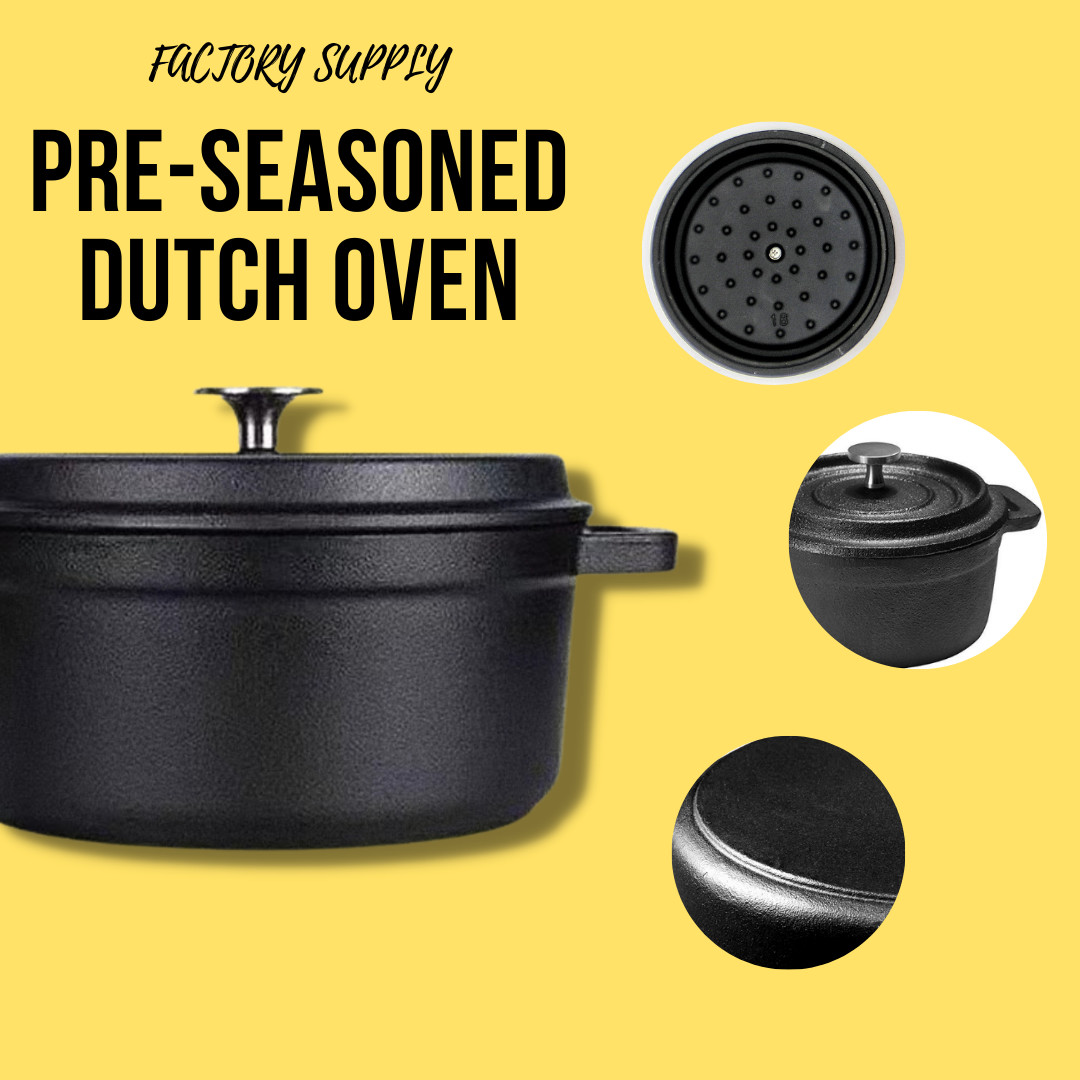 Cast Iron Enamel Coating Pre Seasoned Dutch Oven With Lid For Camping