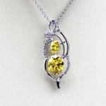 Sterling Silver Yellow Citrine Cubic Zircon Pendant Necklace (PSJ0383)