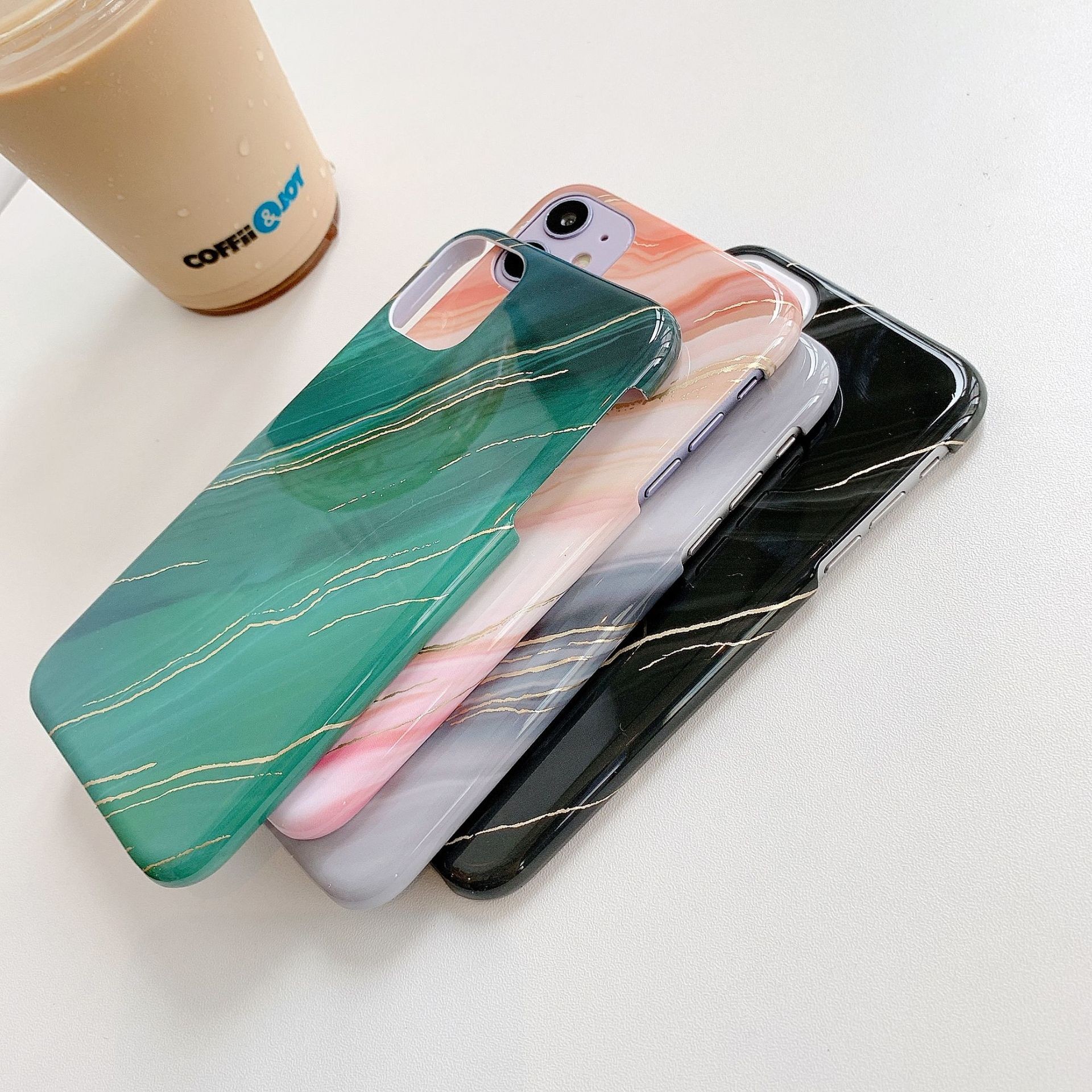 Hard PC Phone Case Glossy Surface Golden Foil Shock Absorption Mobile Cover