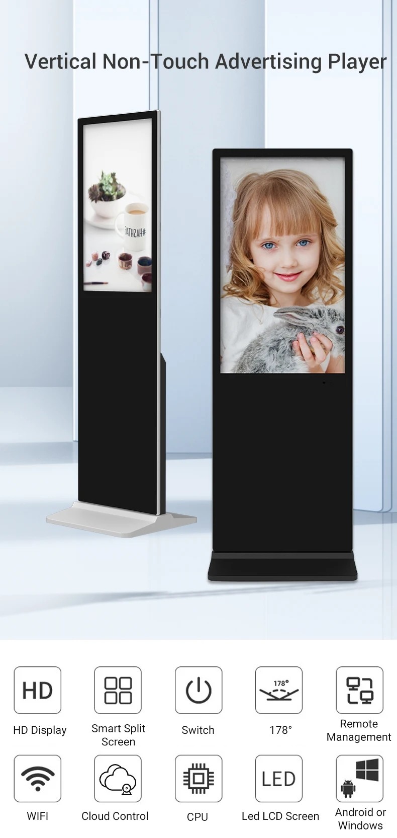 Colorful High Brightness Floor Standing Touch Screen Kiosk Android 7.1 9.0 11