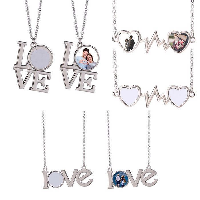 Sublimation Jewelry Blanks Sublimation Blank LOVE Letter Heart Shape Necklace For Valentine's Day