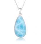Round Oval Sterling Larimar Silver Jewelry CZ Pendant Necklace