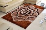 3D Rose Flower Polyester Silk Pink or Brown Color Shaggy Carpet Area Rug(3115)