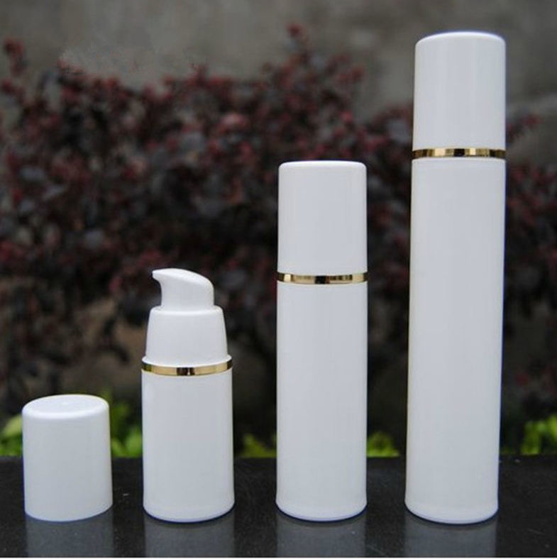 15ml White Airless Pump Bottle With Gold Line Cap For Lotion Cream Packaging