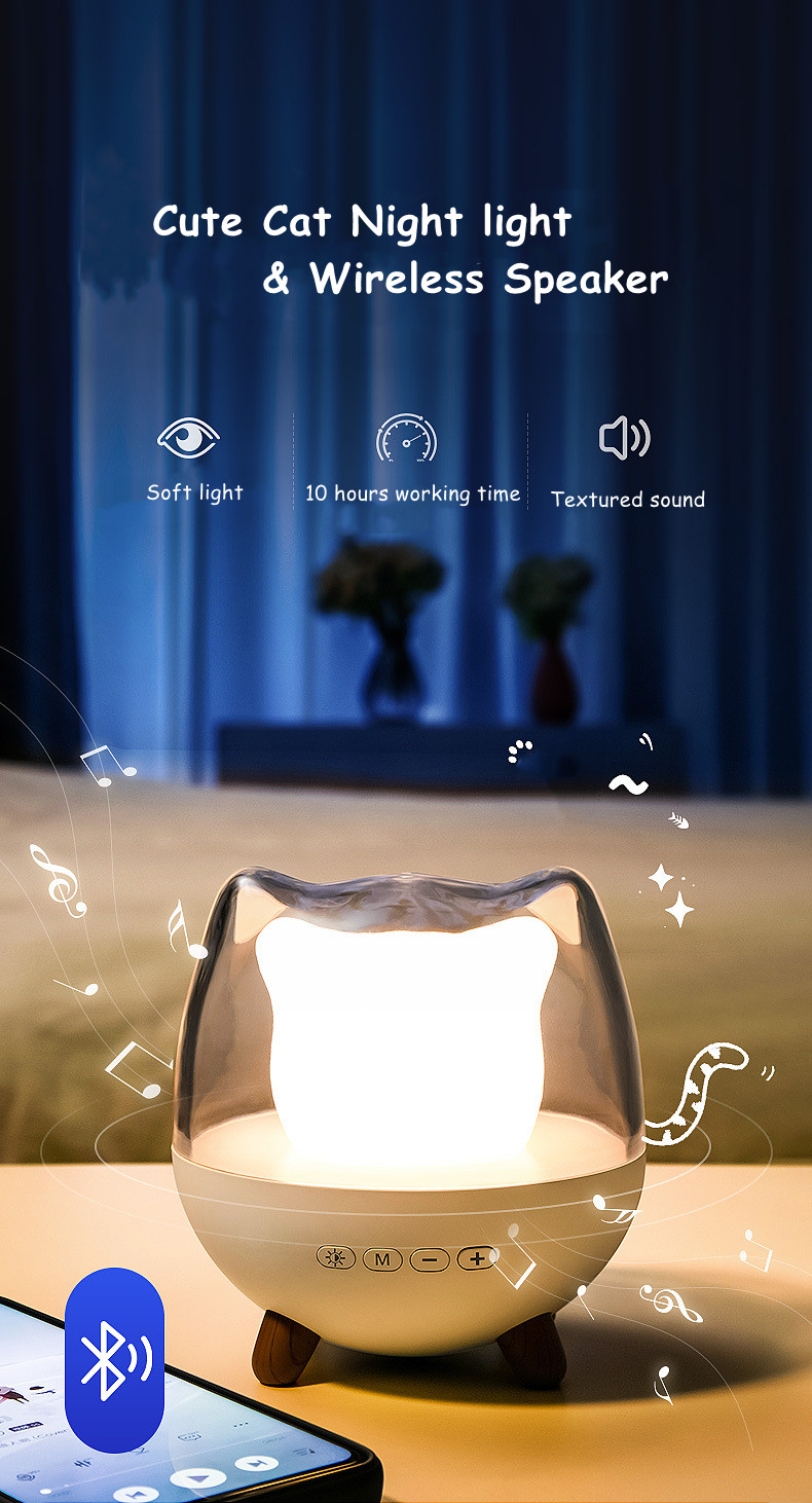 Creative Cute Cat Sleeping Night Light Wireless Speaker Colorful Atmosphere Light Home Decoration Music Night light For