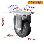 ISO9001 Light Duty Casters 63mm 2.5 Inch Caster Wheel Rigid Zinc Coating