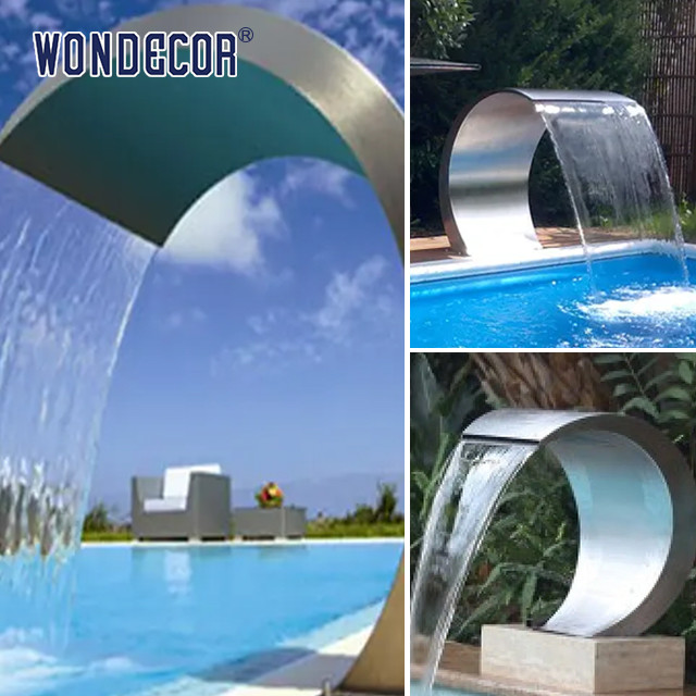 Large Shaped Geometric Arc Stainless Steel Fountain Sculpture For Garden Swimming Pool