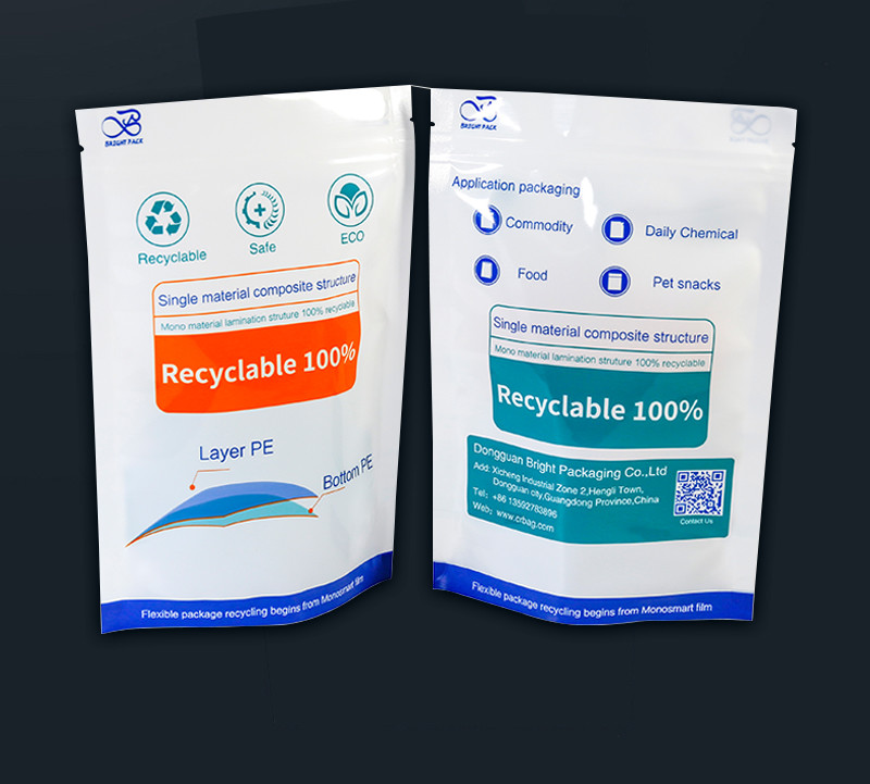 Custom Stand Up Pouch Bags For Food Snacks Recycling Eco-Conscious Enduring Recycled Responsible Packaging