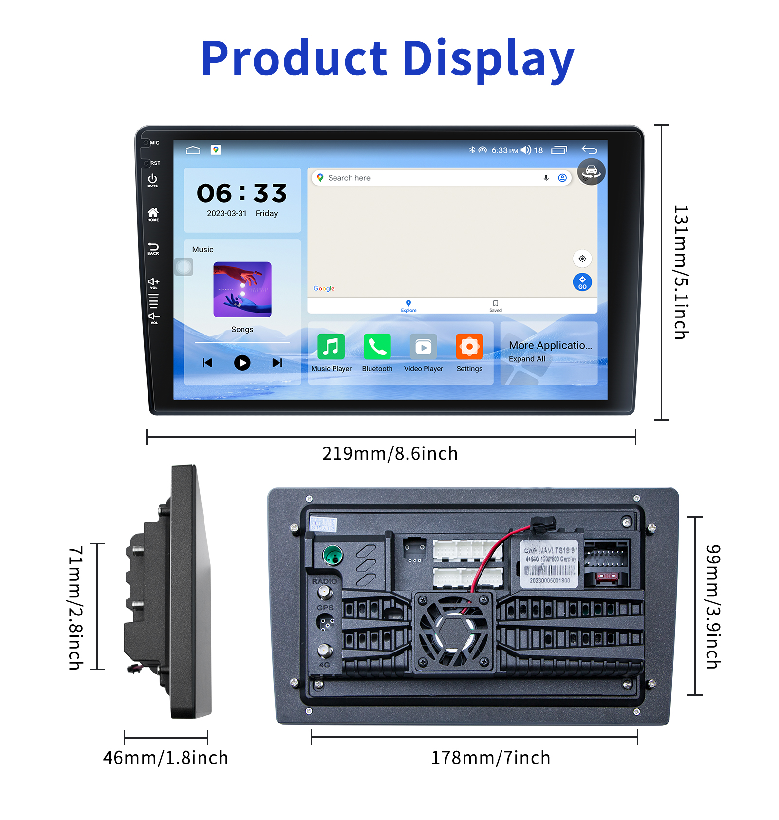 9" Touch Screen Android 12 Car Multimedia Player with GPS Navigation Multi Language