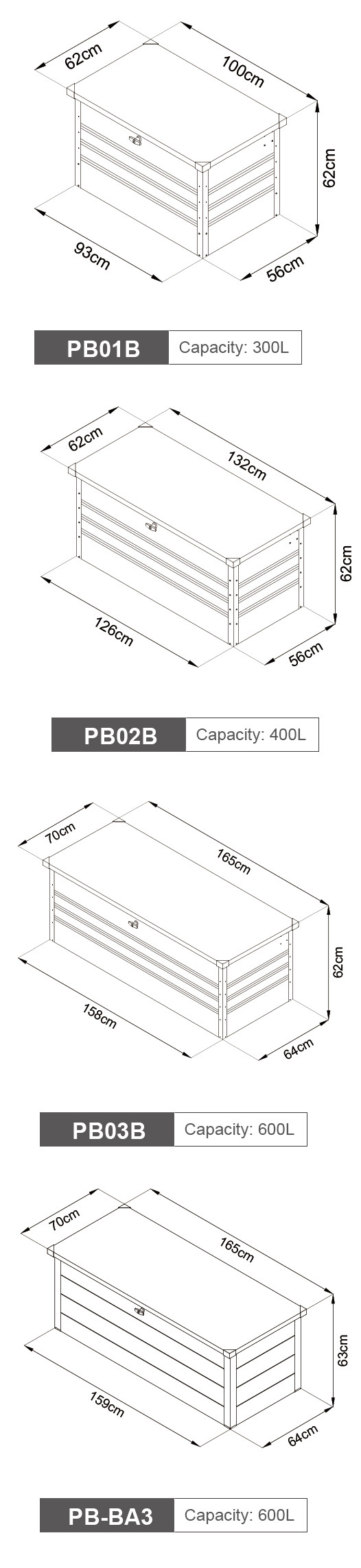 400L 600L 0.6mm Garden Cushion Box PB Series Large Space Anthracite