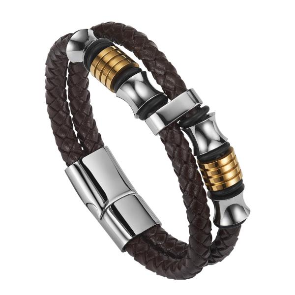 High quality body jewelry double stainless steel woven leather bracelet with