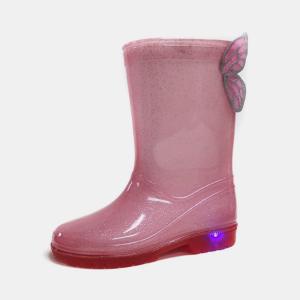 Quality Glitter Transparent 34 EU Kids Light Up Rain Boots With Butterfly wholesale