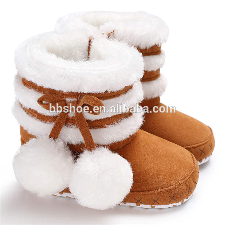 Amazon hot Fluff ball Winter snow warm boy and girl indoor toddler shoes baby booties