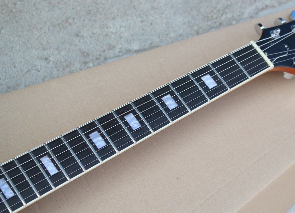 Custom Yellow Semi-hollow Body Electric Guitar with Flame Maple Veneer,Rosewood Fretboard