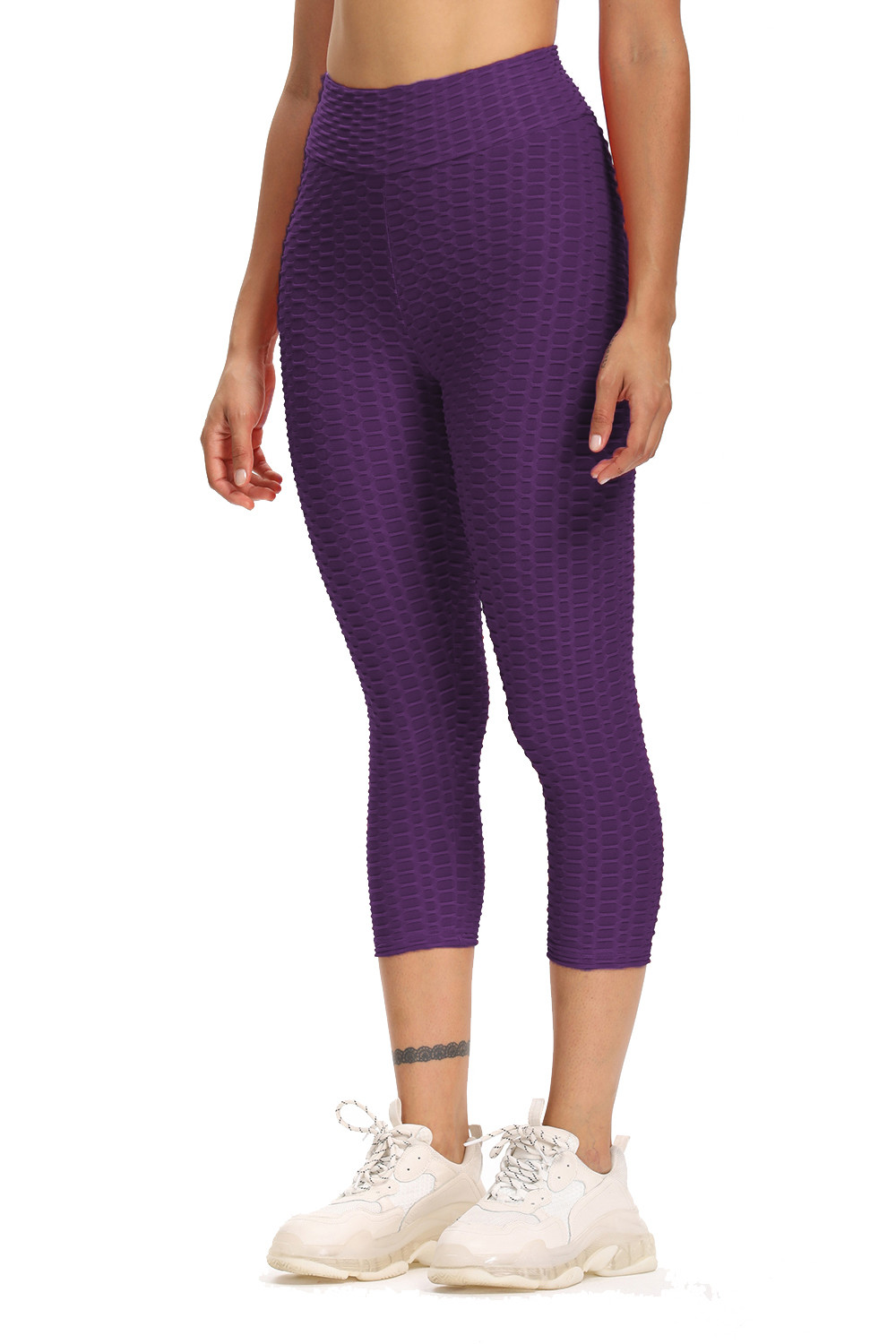 Purple Quick Dry High Waisted Yoga Pants Active Stretch Exercise Pants