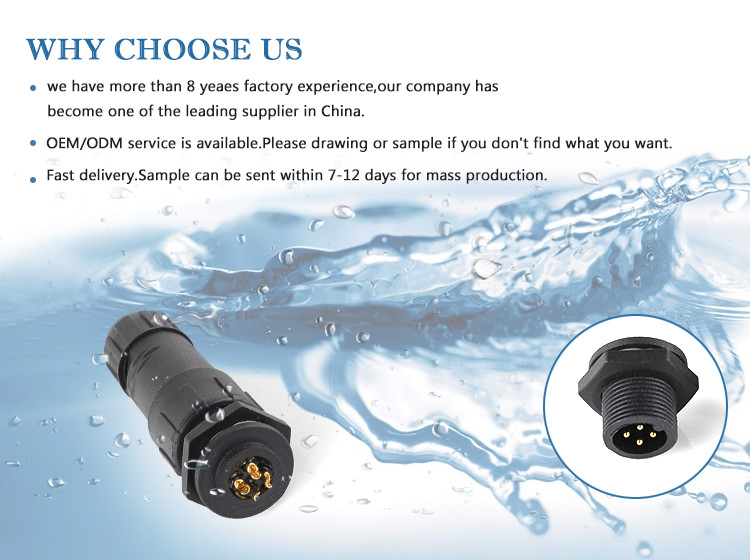 300V m14 panel mount nylon plug black Ambient lighting fixture alarms waterproof cable connector
