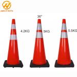 28 Inch Orange Pvc Traffic Safety Cones With Reflective Collar , Flexible Rubber