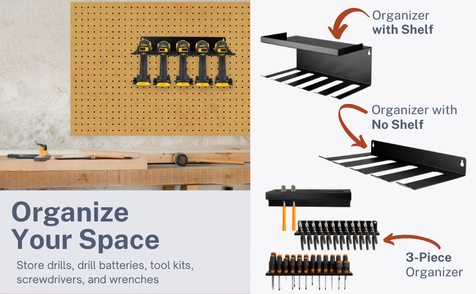 Power Tool Cordless Drill Steel Storage Rack Organizer for Wall Mount and 3 Shelves