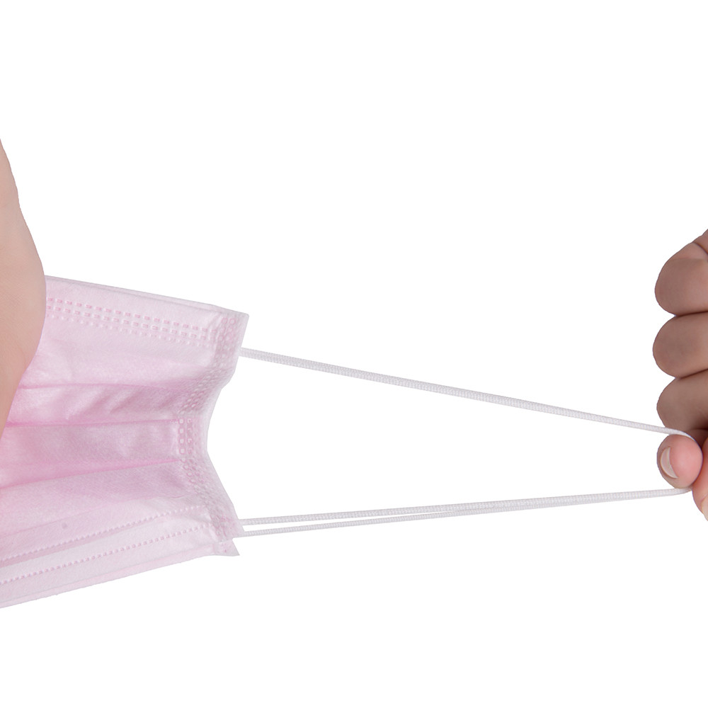 Pink Disposable Non Woven Fabric Face Mask 3 Layer Breathable Non Woven Meltblown