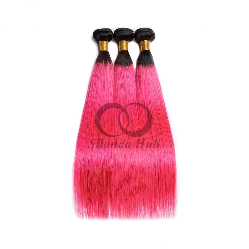 #T1B/Pink Straight Remy Human Hair Bundles Sew In Weave Bundles Brazilian Bundle Deals
