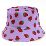 Double-sided strawberry printed fisherman hat Outdoor beach bucket hat