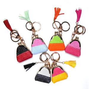 Quality Hand Stitched Glitter Leather 5x5.5x2cm Small Coin Purse Wallet Keychain For Gifits wholesale