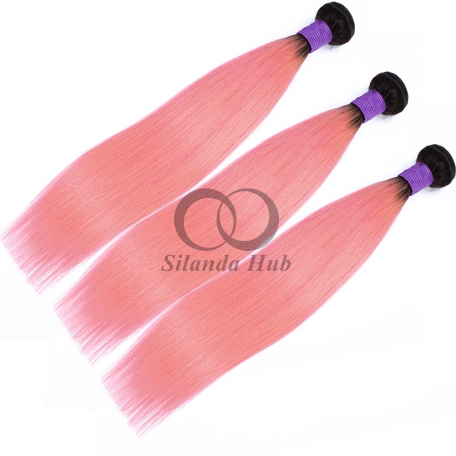 #T1B/Pink Straight Remy Human Hair Bundles Sew In Weave Bundles Brazilian Bundle Deals