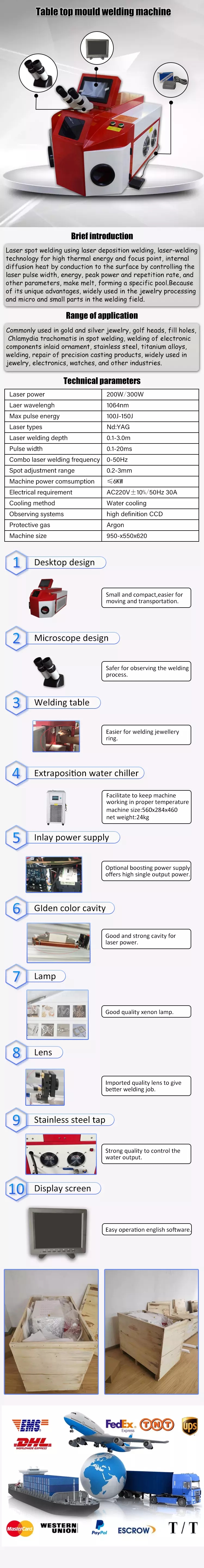Easy to Operate Gold Silver Ss Jewelry Stand Type Laser Welder 200w Spot Welding Microscope for Machine