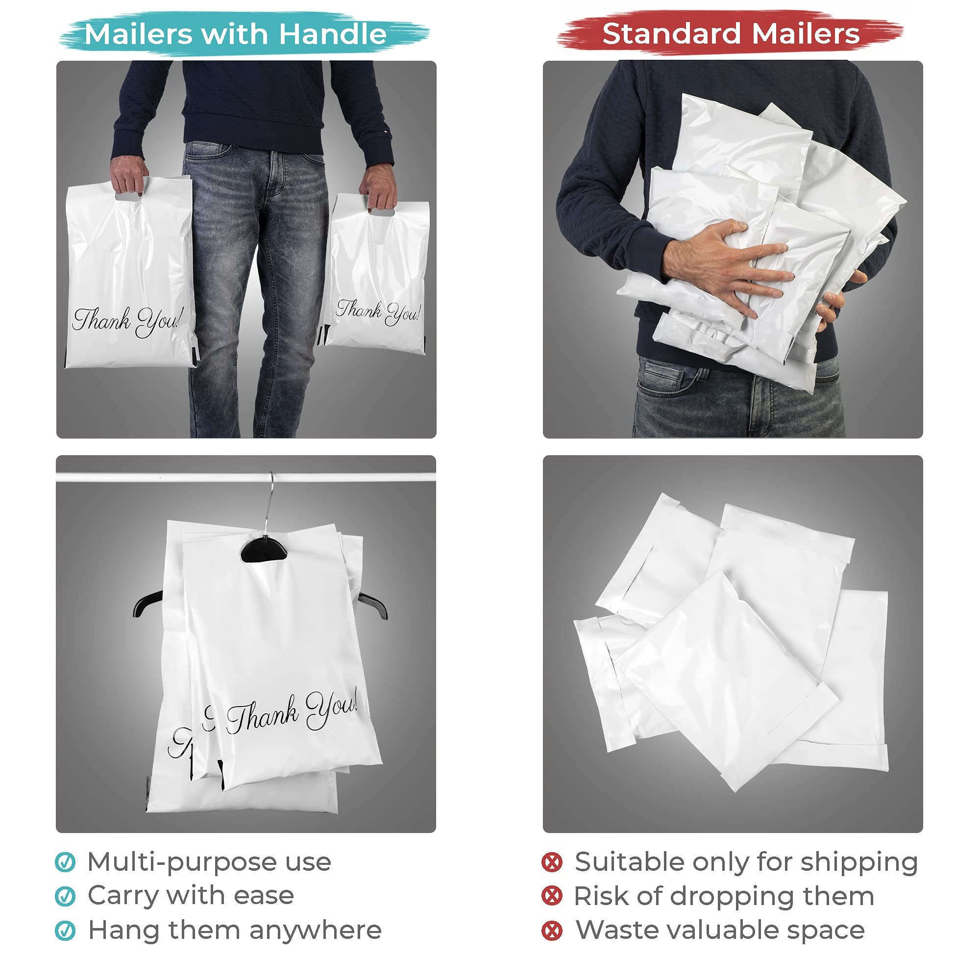 Waterproof Thank You Poly Mailers , Handled Poly Mailing Bag 12 X 15.5