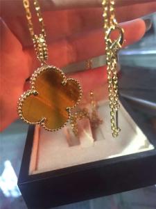 Quality 1 Motif Tiger'S Eye 18K Gold Necklace VCARO49L00 Yellow Color With Flower Shape wholesale