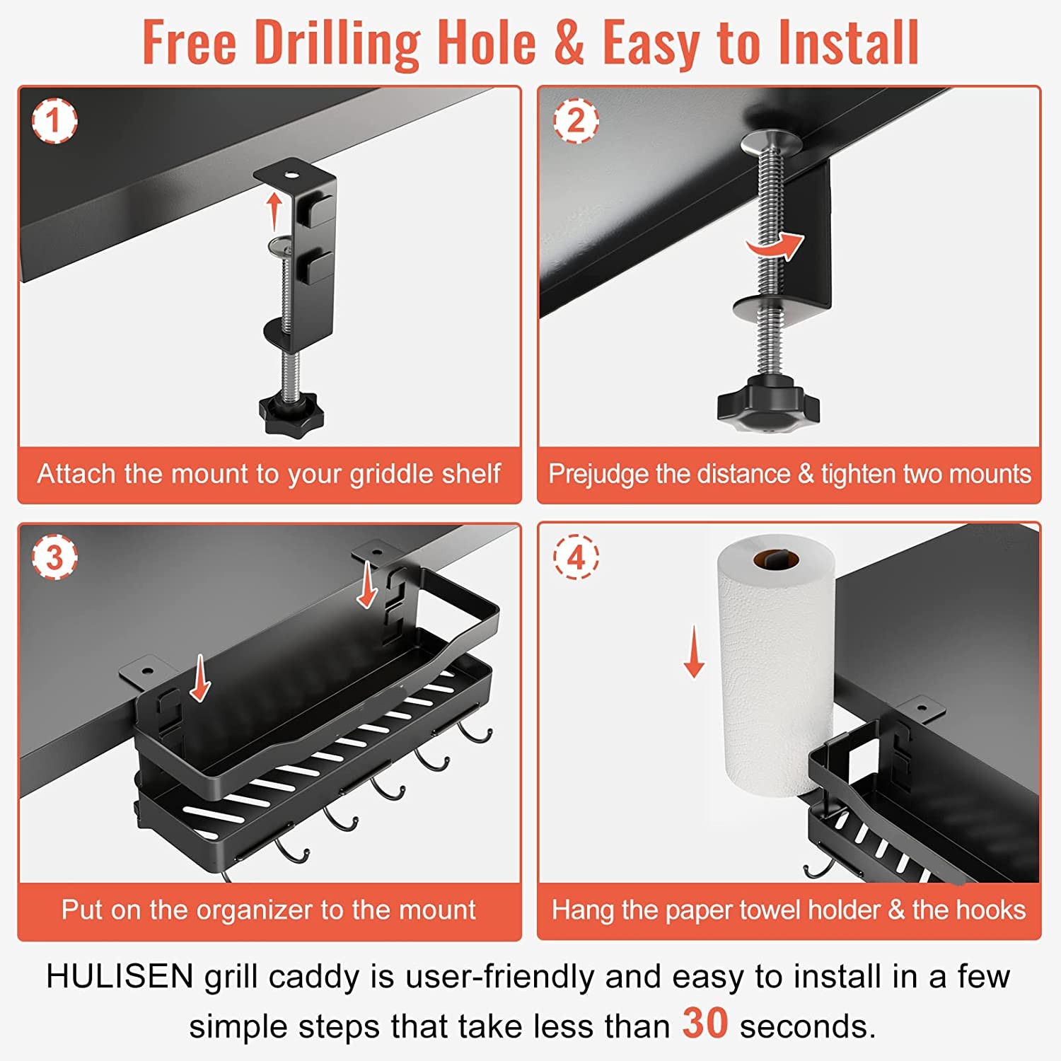 Upgraded No Drill Griddle Caddy with Paper Towel Holder for 28"/36" Blackstone Griddle Prep Cart