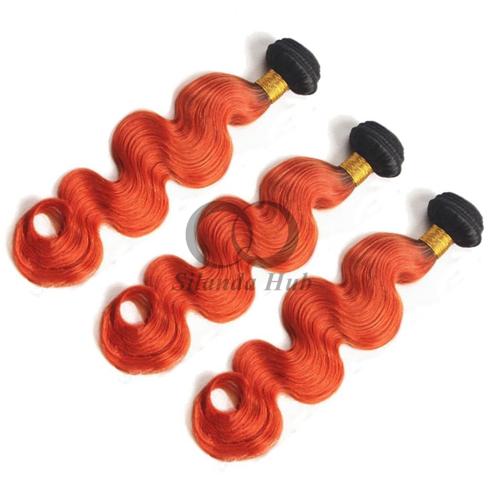 #T1B/Orange Red Body Wave Remy Human Hair Bundles Sew In Weave Bundles Brazilian Bundle Deals