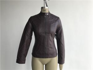 Quality Zip Through Ladies PU Jacket / Burgundy Pleather Bomber Jacket TW76367 wholesale