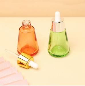 Quality Industrial Cosmetic Elegant 30ml 50ml 1oz 2oz Green Empty Oil Serum Dropper Bottles with Box Customize Unique Cone Shape wholesale