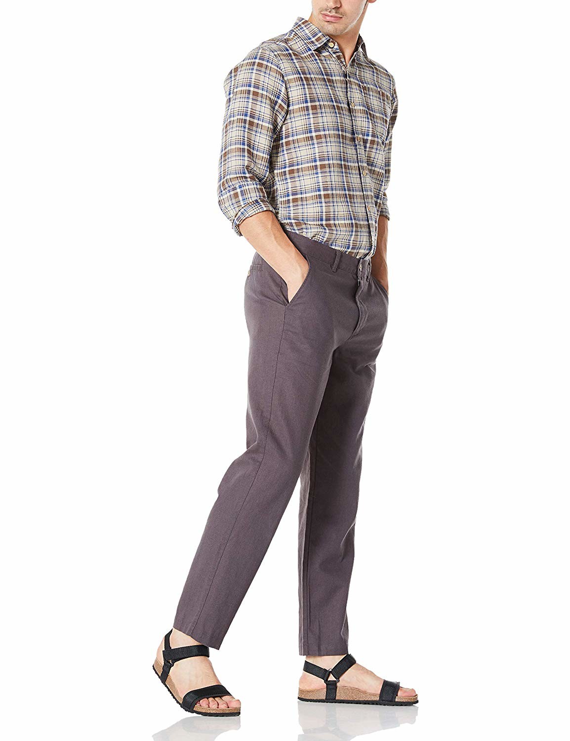 Size 40 42 44 Men'S Summer Plain Casual Cotton And Linen Cropped Trousers Mid Rise