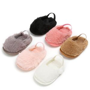 Quality Hot selling faux fur Soft sole slip on slippers infant sandals baby girl shoes wholesale