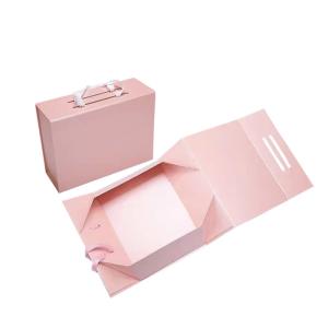 Quality Custom Color Magnetic Flip Folding Cardboard Gift Box for Ribbon Handle Handbag Packaging wholesale