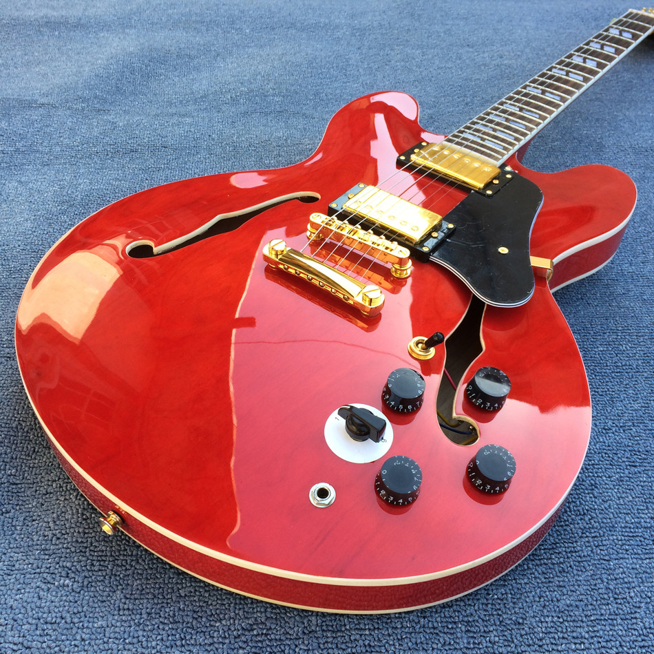 High-quality hollow body jazz electric guitar, Double F holes Red body and back electric guitar