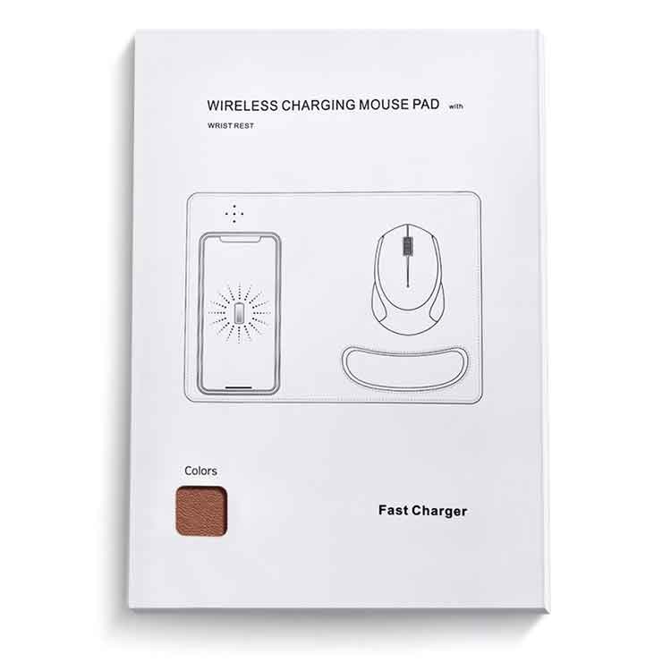 Custom Logo PU Leather Mouse Pad Wireless Charger With Wrist Rest