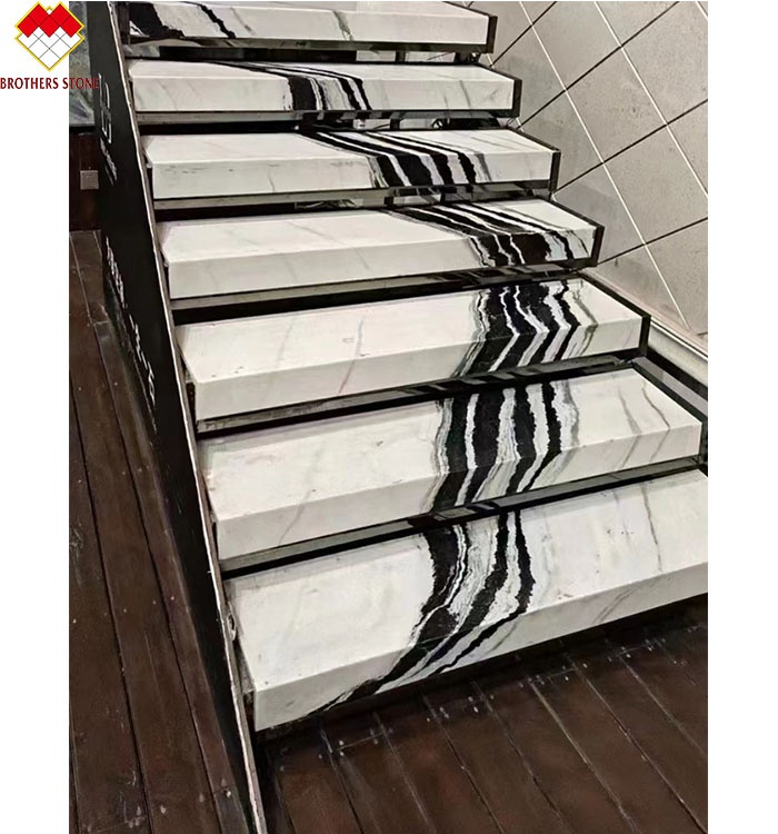 Translucent Chinese Ink Painting Marble Staircase Tiles in Panda White for Lavabo